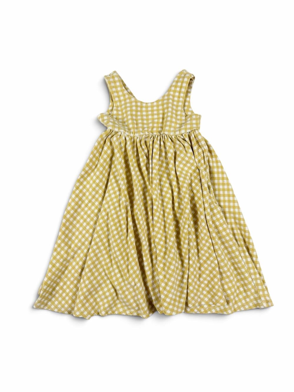 Remie Girl Gingham Sleeveless Tank Twirl Dress Mustard Yellow White Size 6